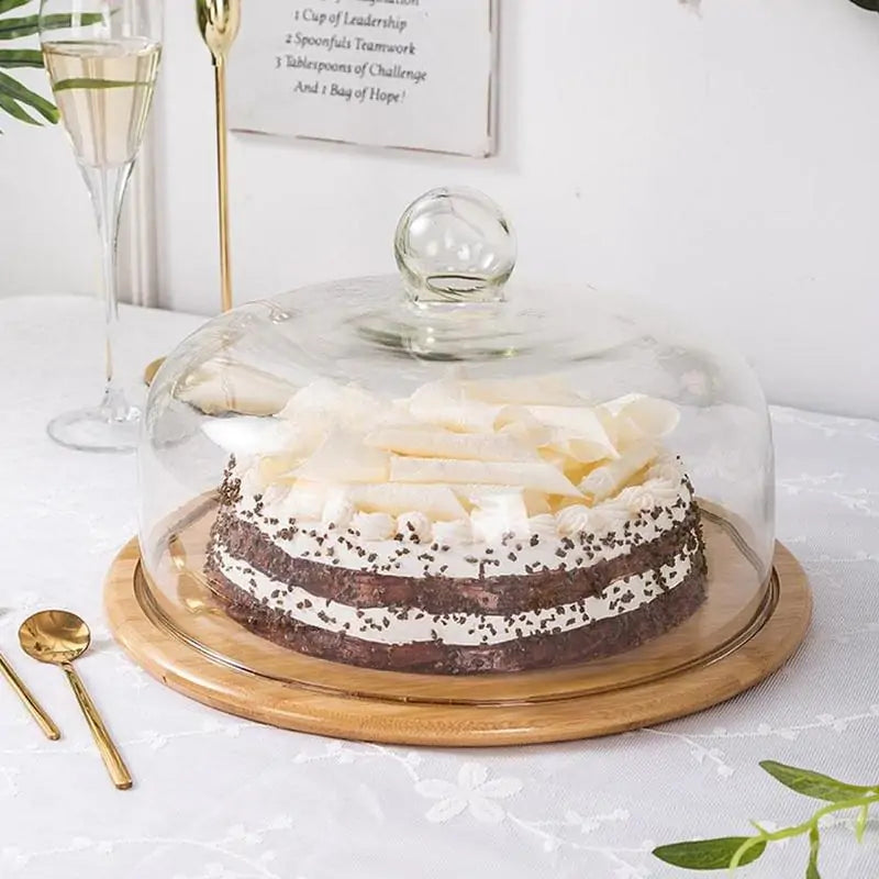Glass Cake Cover with Bamboo Tray
