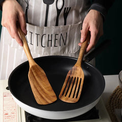 Long-Handled Wood Cooking Spatula Set