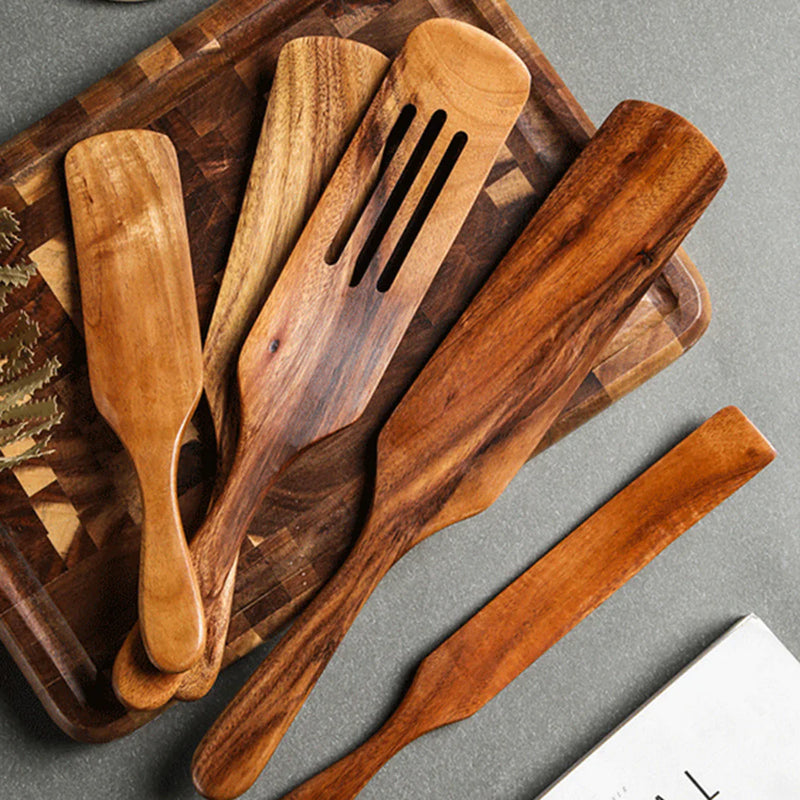 Long-Handled Wood Cooking Spatula Set