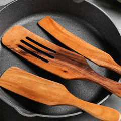 Long-Handled Wood Cooking Spatula Set