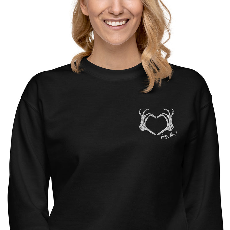 Skeleton Heart Hands Embroidered Sweatshirt