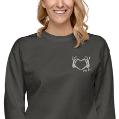 Skeleton Heart Hands Embroidered Sweatshirt