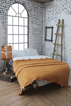 Dolce Bonita Home Single Pom Pom Pique Blanket 150x200, Mustard